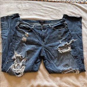 Judy Blue boyfriend fit denim blue jeans heavily distressed